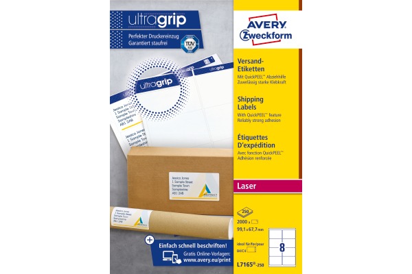 AVERY ZW. Adressetiketten 99,1x67,7mm L7165-250 weiss 2000 Stk./250 Blatt
