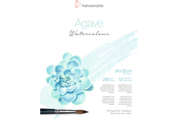 HAHNEMÜHL Aquarellblock Agave 24x32cm 10625401 weiss, 290g 12 Blatt
