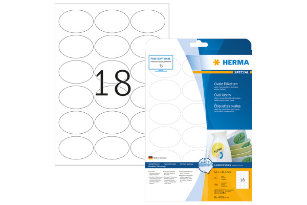 HERMA Etiketten 4358 4358 63.5x42.3mm abl. 450Stk. 25 B