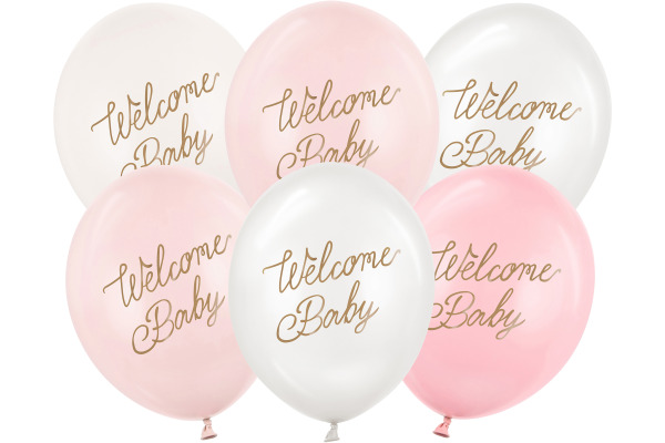 PARTYDECO Ballons 30cm SB14P-342 Welcome Baby, rosa 6 Stück