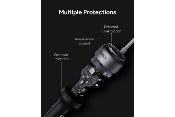 AUKEY Pathfinder Sling Car Char. CC-P2 2-Port,USB-A&C,Buit-in-Cable