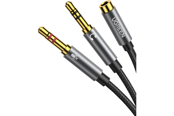 UGREEN Audio Cable 3.5mm Fem./2 Male 20899 aluminum Case, Black