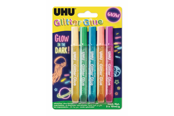 UHU Glitter Glue Glow 48210 5 Farben