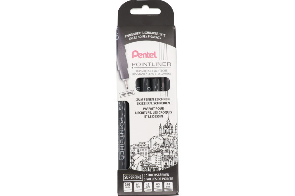 PENTEL Pointliner Pigment Superfine YS20P-5A schwarz 5 Stück