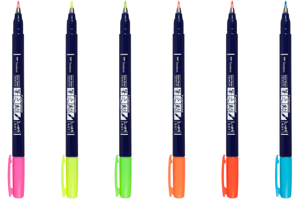 TOMBOW Kalligraphie Set WSBH6P Fudenosuke, 6 Farben Neon