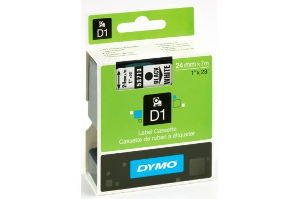 DYMO Schriftband D1 schwarz/weiss S0720930 Polyester, ablösbar 24mm/7m