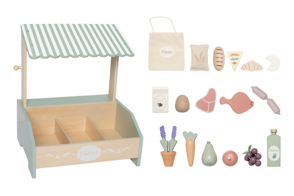 JABADABAD Marktstand mini 31x25x36cm W7283 Lebensmittel 18-teilig