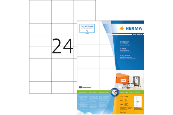 HERMA Universal-Etiketten 70x37mm 4464 weiss 2400 St./100 Blatt