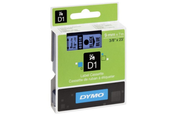 DYMO Schriftband D1 schwarz/blau S0720710 Polyester, ablösbar 9mm/7m