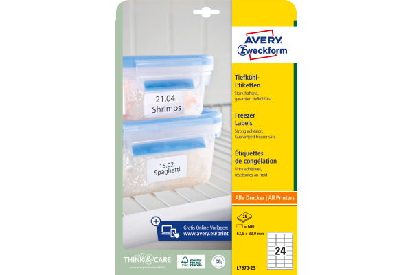 AVERY ZW. Tiefkühletiketten 63,5x33,9mm L7970-25 600 Stück