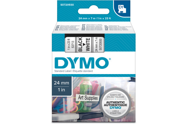 DYMO Schriftband D1 schwarz/weiss S0720930 Polyester, ablösbar 24mm/7m