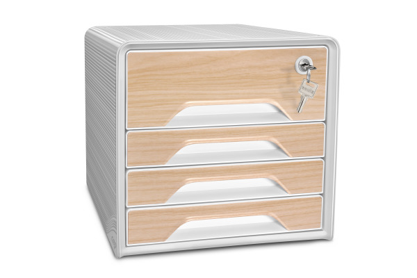CEP Schubladenbox Smoove Silva 7-311S weiss/buche m.Schloss 4Schubl.