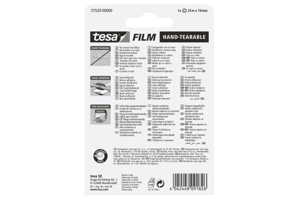 TESA Klebeband 19mmx25m 575200000 Hand-Tearable, transparent
