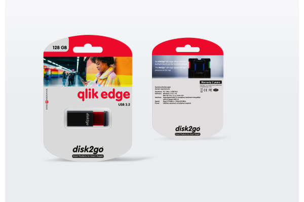 DISK2GO USB-Stick qlik edge 128GB 30006726 USB 3.1 red