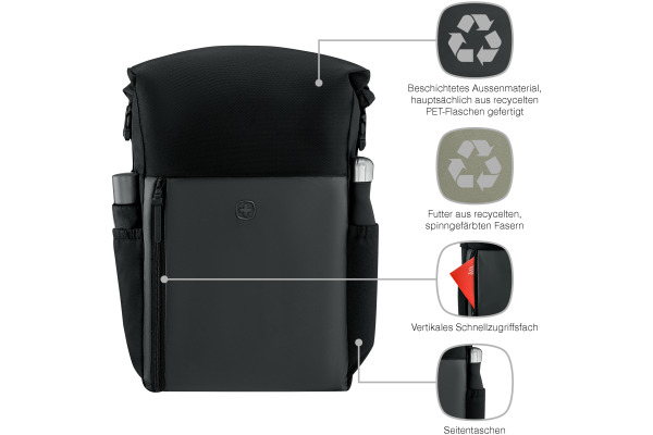 WENGER UrbanOne Roll-Top Backpack 653890 15.6 inch Black