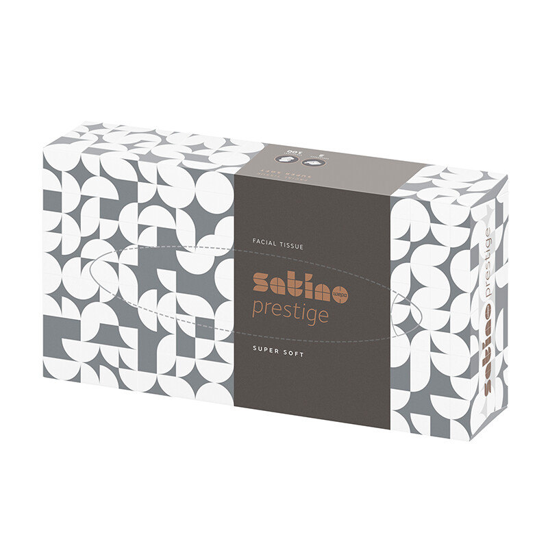 1280 Boxen Satino prestige Kosmetiktücher, 2-lagig, hochweiss - Flachbox 210mmx205mm, Box mit 100 Blatt, 1 grosse Palette mit 1280 Boxen