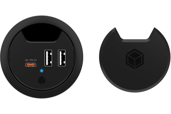 ICY BOX In-Desk USB Hub 60 mm black IBHUB1407 2x USB-A 10W PD 3.0 & QC 3.0
