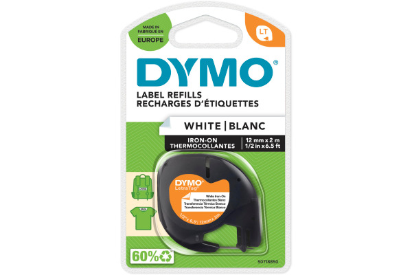 DYMO Schriftband LetraTag weiss S0718850 aufbügelbar 12mmx2m