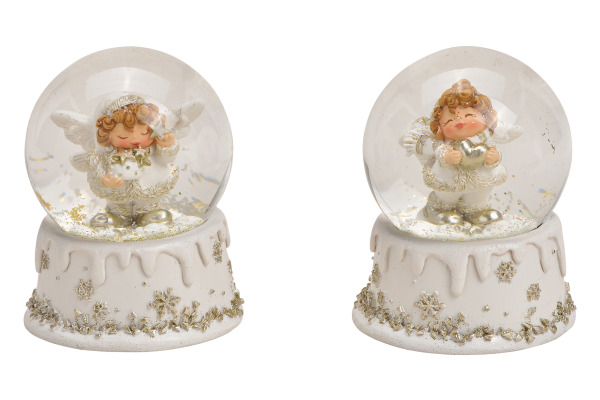 ROOST Schneekugel Engel 10030180 Poly, Glas, weiss 7x9x7cm