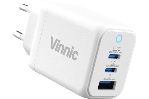 VINNIC FERNOW GaN 45W,Wallcharger VPCG-GA45 2x USB C, 1x USB-A, White