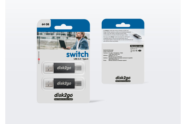 DISK2GO USB-Stick switch 64GB 30006595 Type-C/Type-A 3.0 double pack