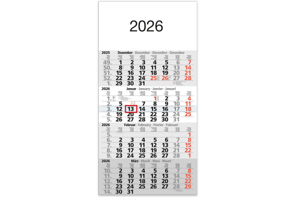 BÜHNER 4-Monatskalender 2027 M4MF-R-BL ML 30x59cm