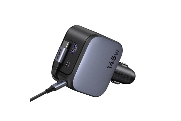 UGREEN Fast Car Charger 2-Port 145W 55910B Retractable Cable