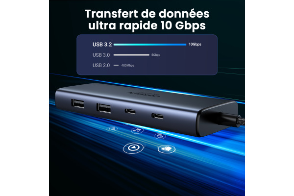 UGREEN 7-in-1 USB-C Hub 45379 10Gbps 4k60Hz, 100W, Gray
