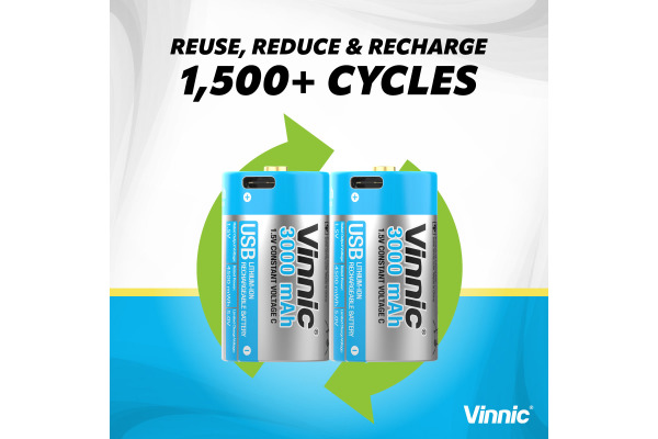 VINNIC USB Rech. Batt. D Type-C VPRB-UCD- 3000mAh,Case,2pcs.