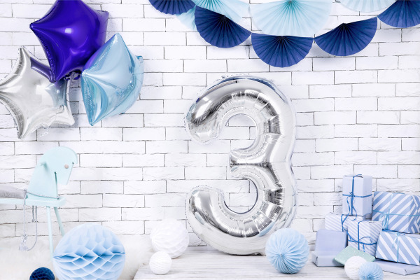 PARTYDECO Folienballon Ziffer 3 86cm FB1M-3-01 silber