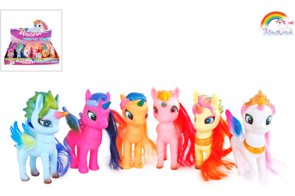 ROOST Einhorn Figur mit Haaren 640117 Drehbarem Kopf ass.13cm