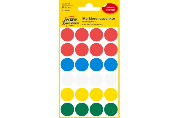 AVERY ZW. Markierungspunkte 18mm 3089 ass. 96 Stück