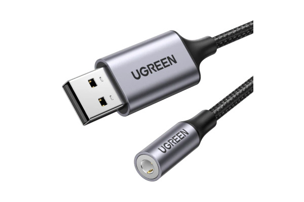 UGREEN Audio Adapter USB 2.0,3.5mm 30757 Aluminum Alloy 25cm,Grey BB