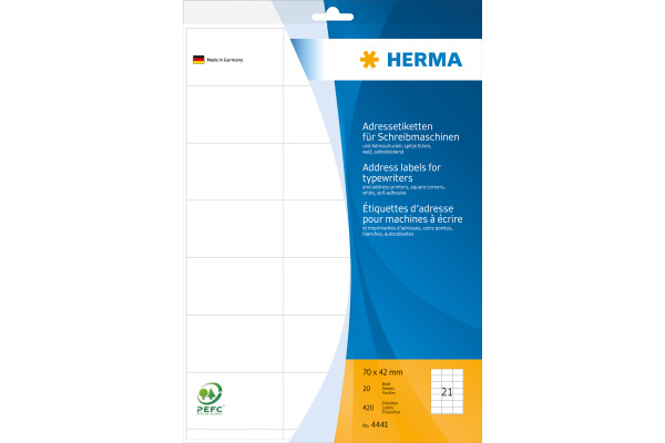 HERMA Adressetiketten 70×42mm 4441 weiss 420 Stück