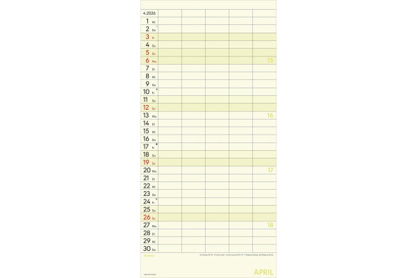 ALPHA EDI Superplaner L 2026 160319 1M/1S DE 5 Spalten 22x45cm