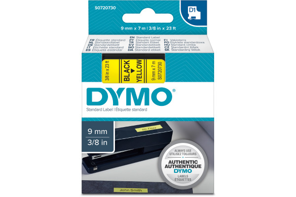 DYMO Schriftband D1 schwarz/gelb S0720730 Polyester, ablösbar 9mm/7m