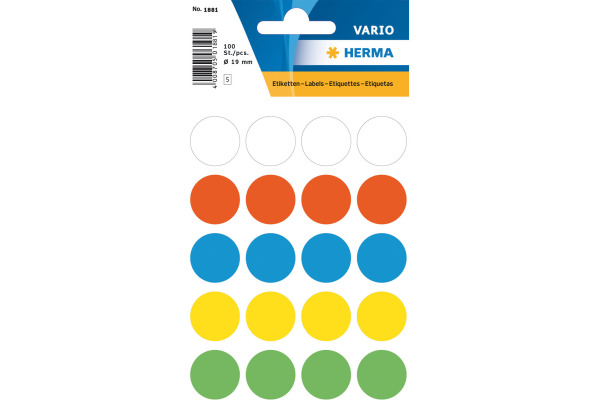 HERMA Markierungspunkte 19mm 1881 farbig ass. 100 Stück