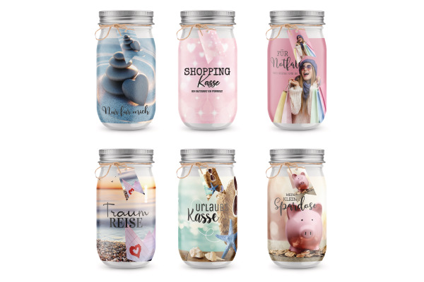 ROOST Spardose Kasse & Reise 10032594 Glas, ass. 8x13x8cm