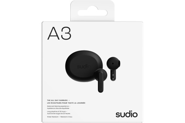SUDIO Wireless Earbuds A3BLK A3, Black