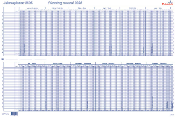 BEREC Jahresplaner 2026 5702TF/26 1J/1S blau plastifiz. 60x90cm