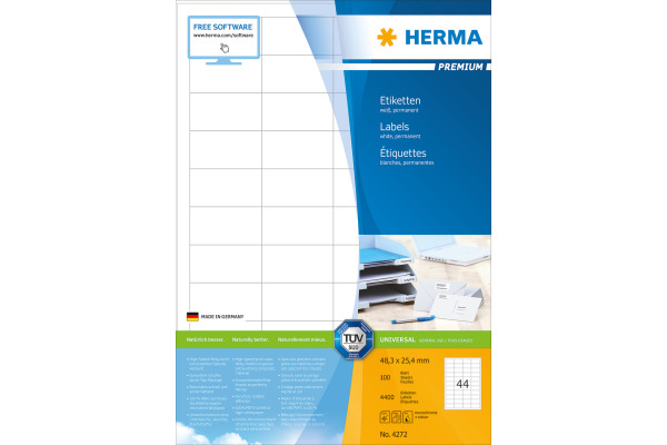 HERMA Etiketten PREMIUM 48.3x25.4mm 4272 weiss,perm. 4400 St./100 Bl.