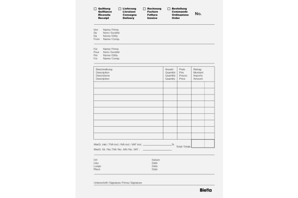BIELLA Durchschreibeblock Copy A6 51662500U weiss 4-sprachig, Mehrzweck