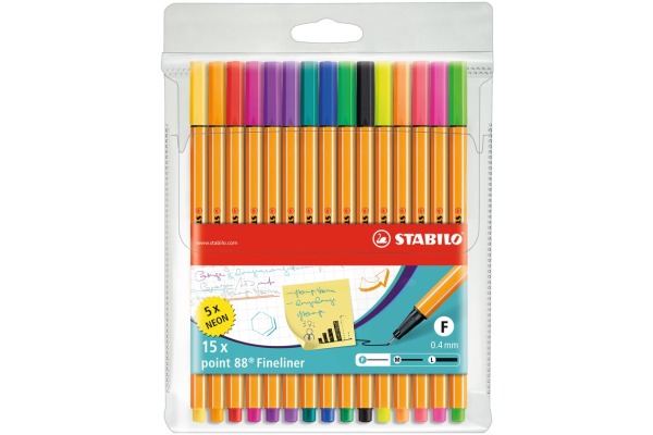 STABILO Fineliner Point 88 0.4mm 8815-1 standard/neon 15 Stück