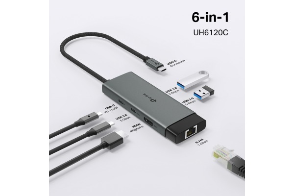 TP-LINK USB-C 6-Port Hub UH6120C HDMI 4K,USB-A&C, PD 100W,RJ45