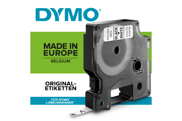 DYMO Schriftband D1 schwarz/weiss S0720780 Polyester, ablösbar 6mm/7m