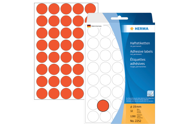 HERMA Etiketten rund 19mm 2252 rot 1280 Stück
