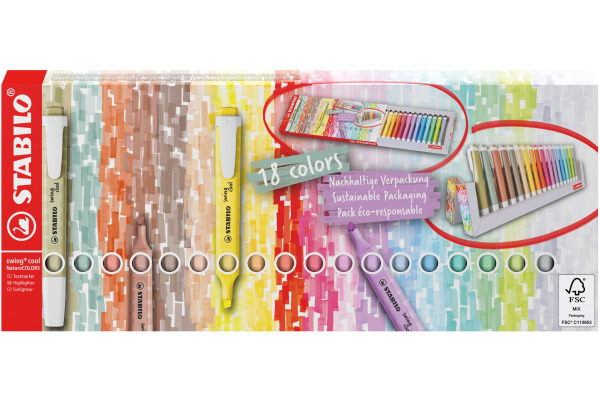 STABILO Textmarker Swing Cool 1-4mm 275/18025 Nature, Deskset 18 Stück