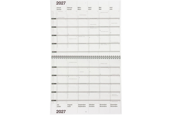 BIELLA 10-Jahreskalender Wire-O 2027 878310000 1J/2S grau DE/FR 30x24cm