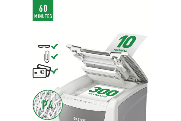 LEITZ Aktenvernichter IQ AF 80152000 Office 300, P-4, 60lt