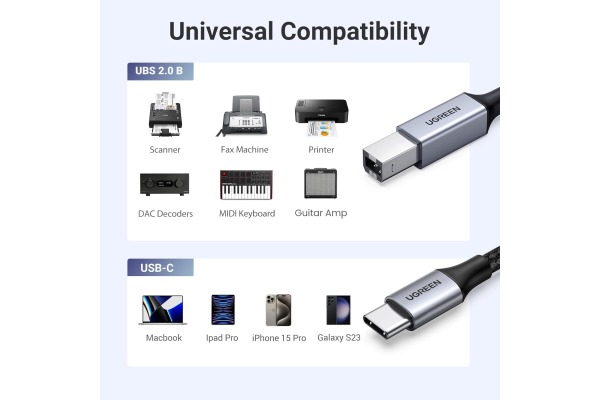 UGREEN Printer Cab. USB-C-USB-B 2.0 80807 2m,Black,BB